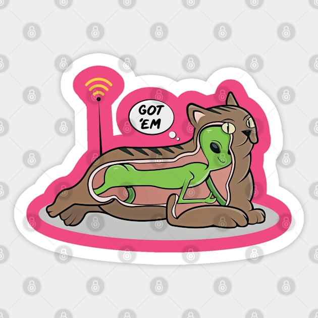 Cats are Alien’s Spies, Funny Cartoon Graphic Pet Lover Sticker by Luxera Wear